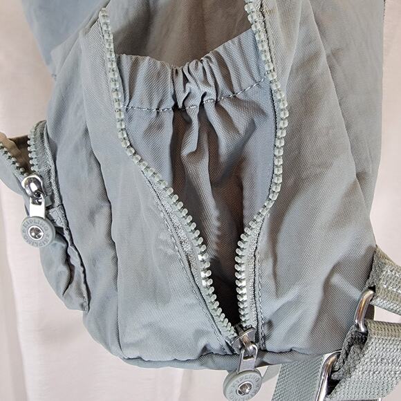 Kipling City Backpack Womens Medium Light Blue Drawstring Flap Monkey Keychain - Picture 9 of 12